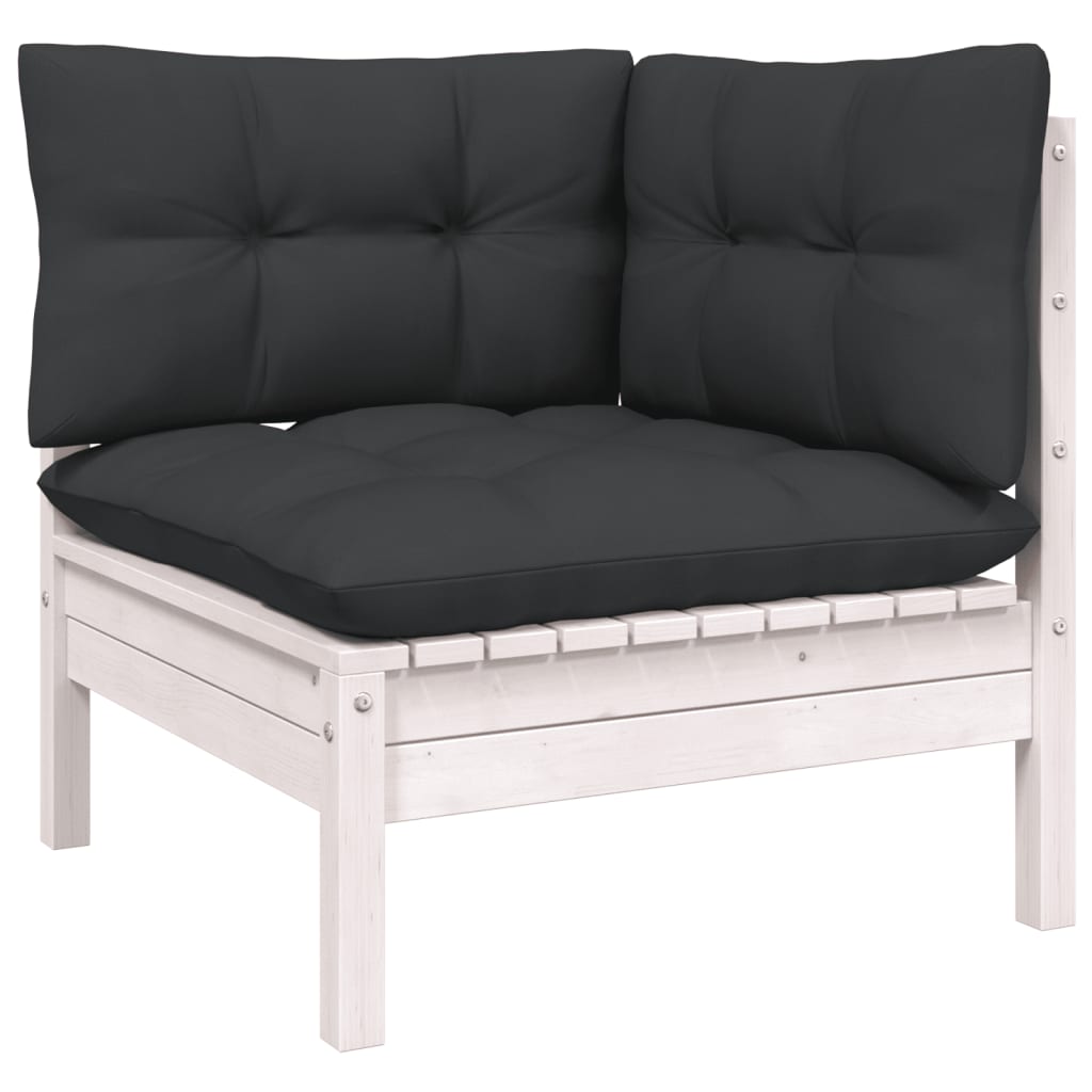 3-tlg. Garten-Lounge-Set mit Kissen Weiß Kiefer Massivholz