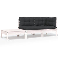 Thumbnail for 3-tlg. Garten-Lounge-Set mit Kissen Weiß Kiefer Massivholz
