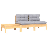Thumbnail for 3-tlg. Garten-Lounge-Set mit Kissen Grau Kiefer Massivholz