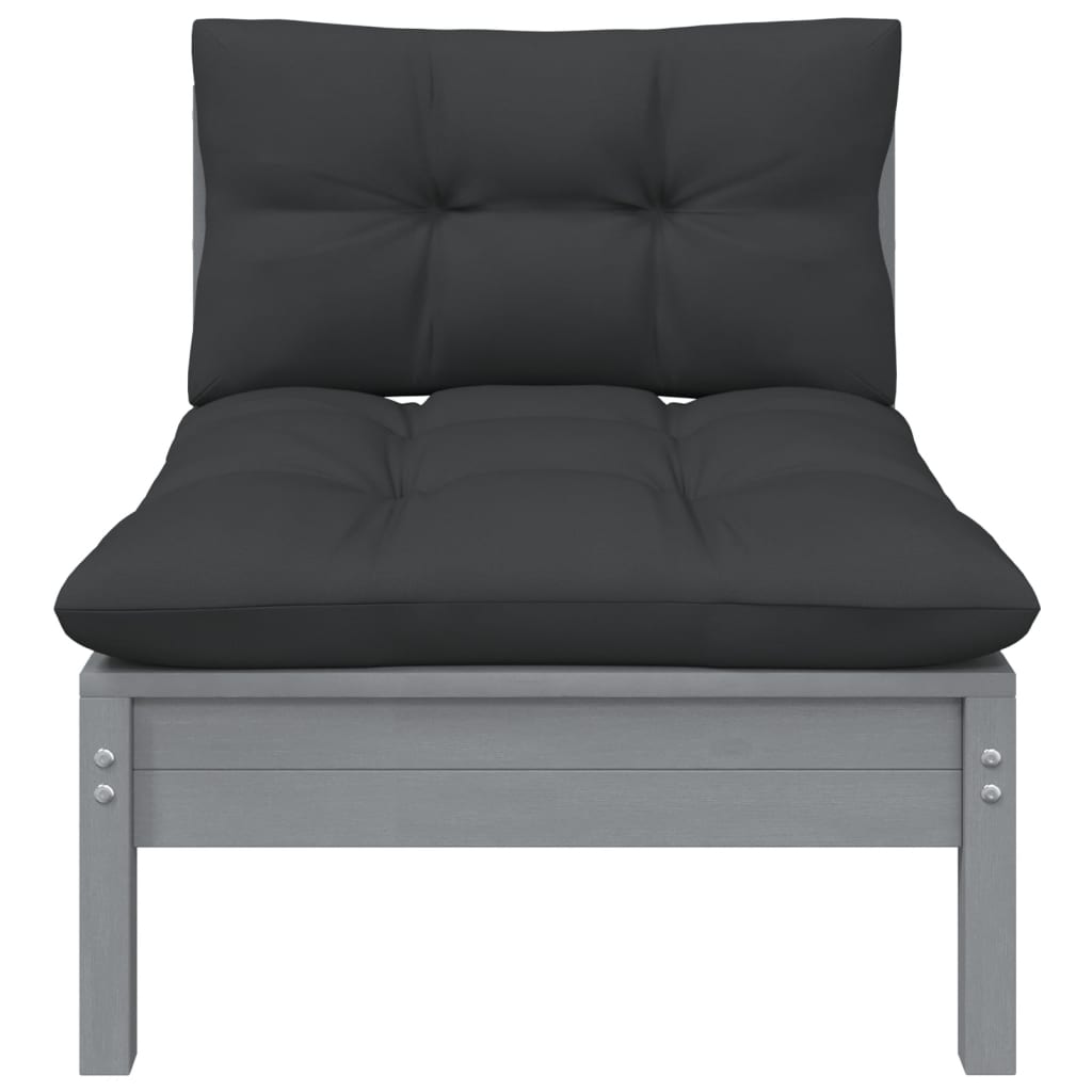 3-tlg. Garten-Lounge-Set mit Kissen Grau Kiefer Massivholz