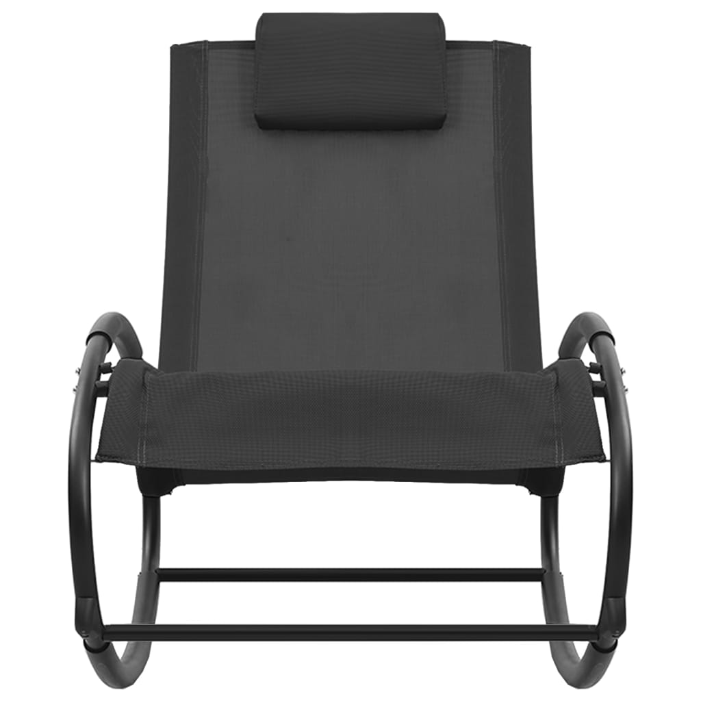 Sonnenliege mit Kissen Stahl und Textilene Schwarz