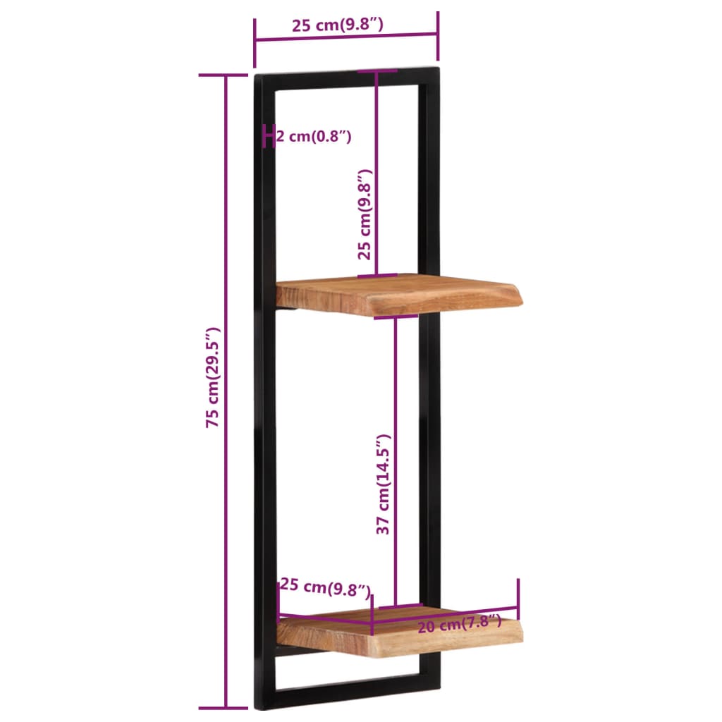 Wandregale 2 Stk. 25x25x75 cm Massivholz Akazie und Stahl