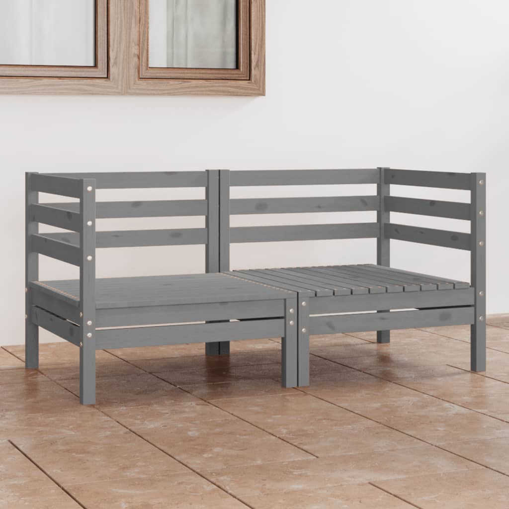 2-Sitzer-Gartensofa Grau Kiefer Massivholz