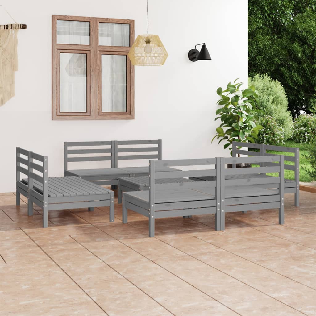 9-tlg. Garten-Lounge-Set Grau Kiefer Massivholz
