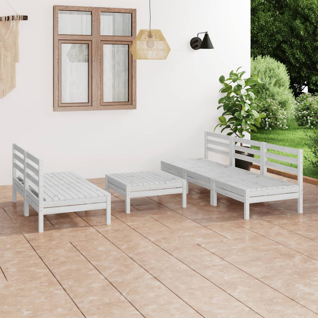 6-tlg. Garten-Lounge-Set Weiß Kiefer Massivholz