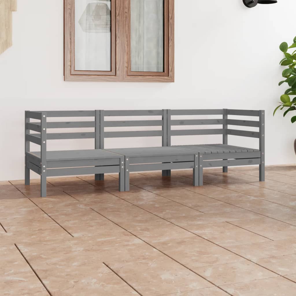 3-tlg. Garten-Lounge-Set Grau Kiefer Massivholz