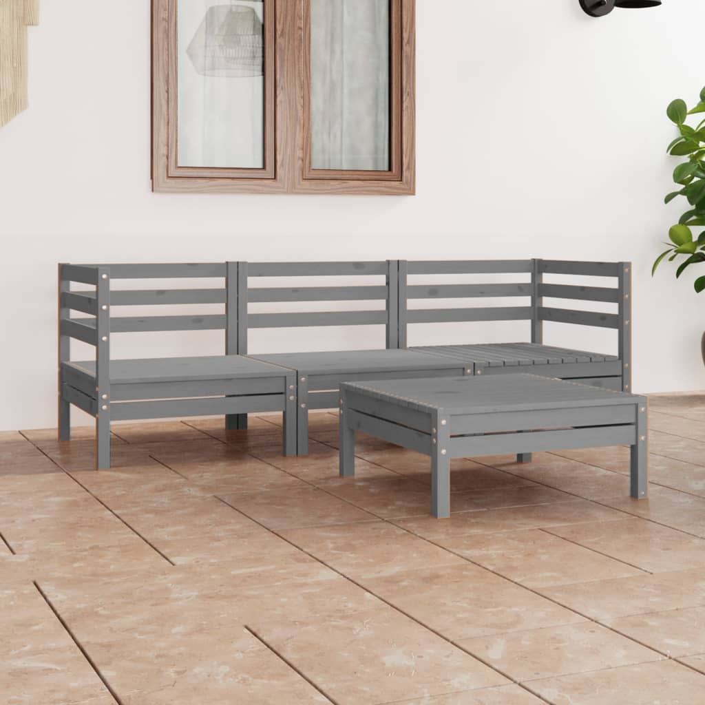 4-tlg. Garten-Lounge-Set Grau Kiefer Massivholz