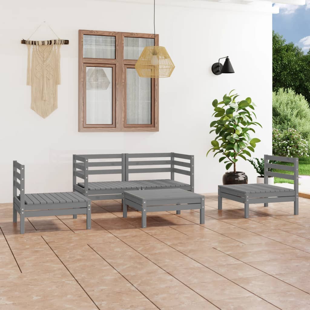 5-tlg. Garten-Lounge-Set Grau Kiefer Massivholz