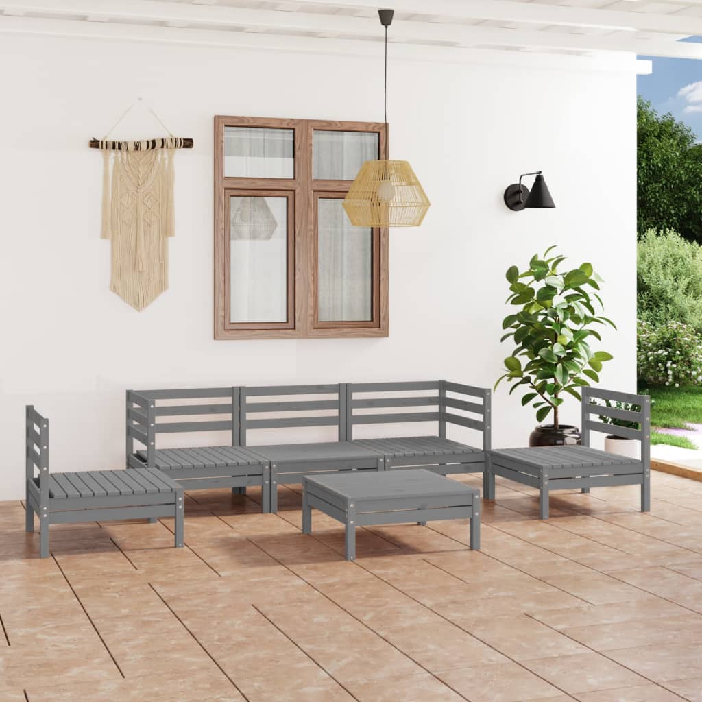 6-tlg. Garten-Lounge-Set Grau Kiefer Massivholz