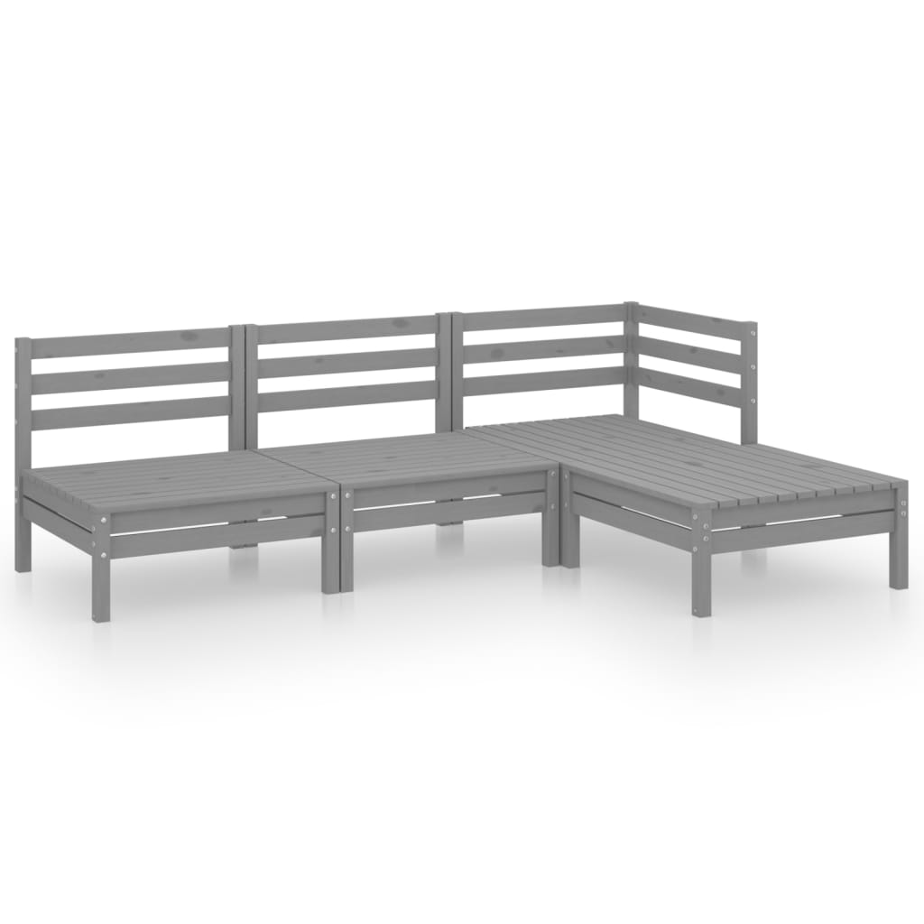 4-tlg. Garten-Lounge-Set Massivholz Kiefer Grau