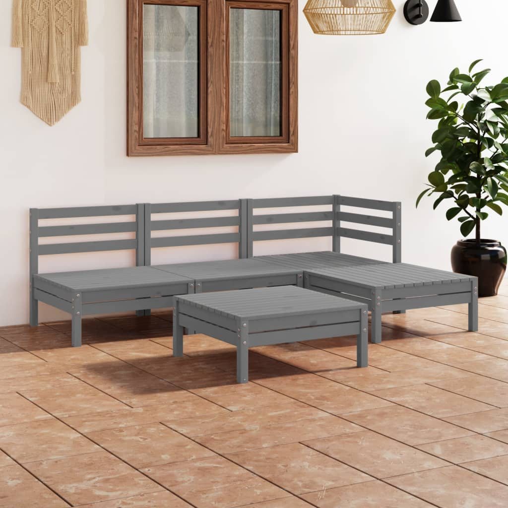 5-tlg. Garten-Lounge-Set Kiefer Massivholz Grau