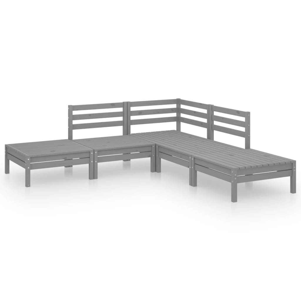5-tlg. Garten-Lounge-Set Kiefer Massivholz Grau