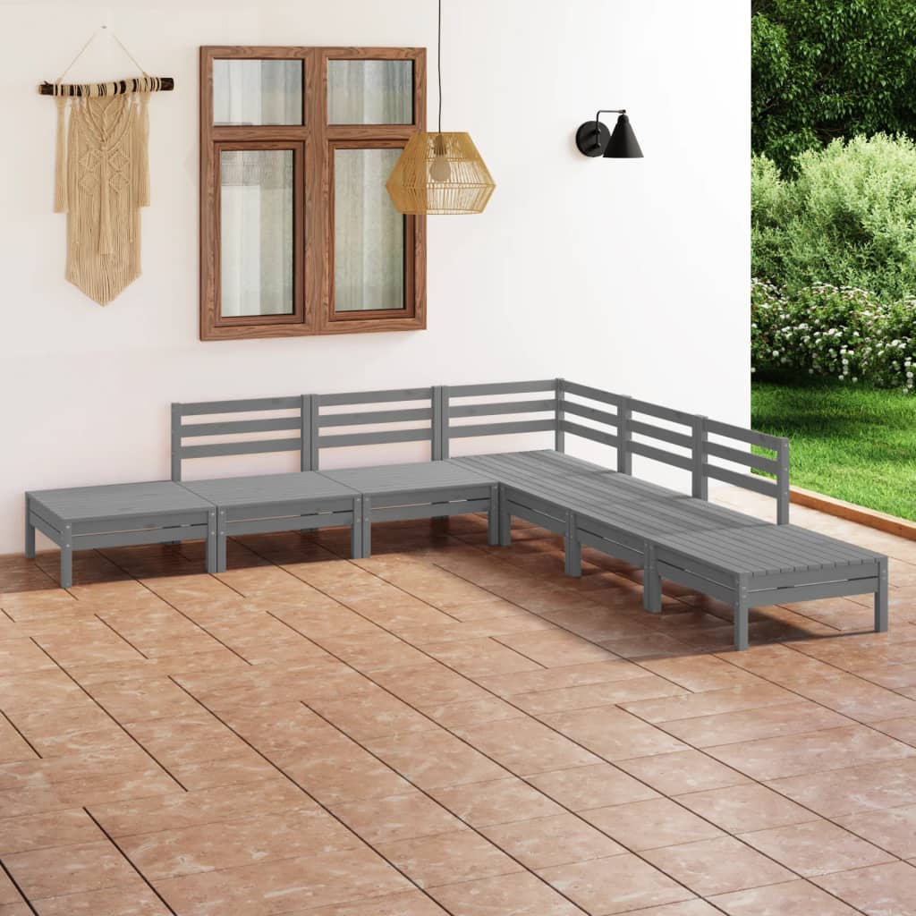 7-tlg. Garten-Lounge-Set Kiefer Massivholz Grau