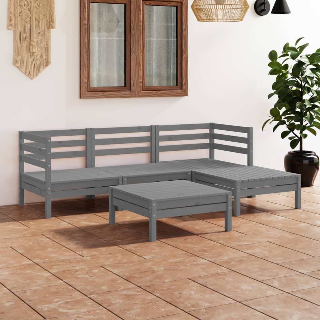 5-tlg. Garten-Lounge-Set Kiefer Massivholz Grau
