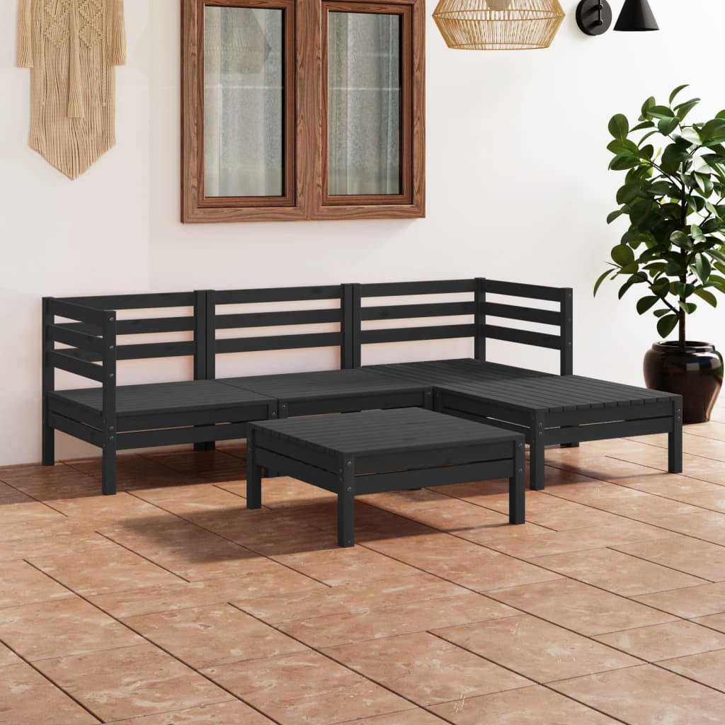 5-tlg. Garten-Lounge-Set Massivholz Kiefer Schwarz