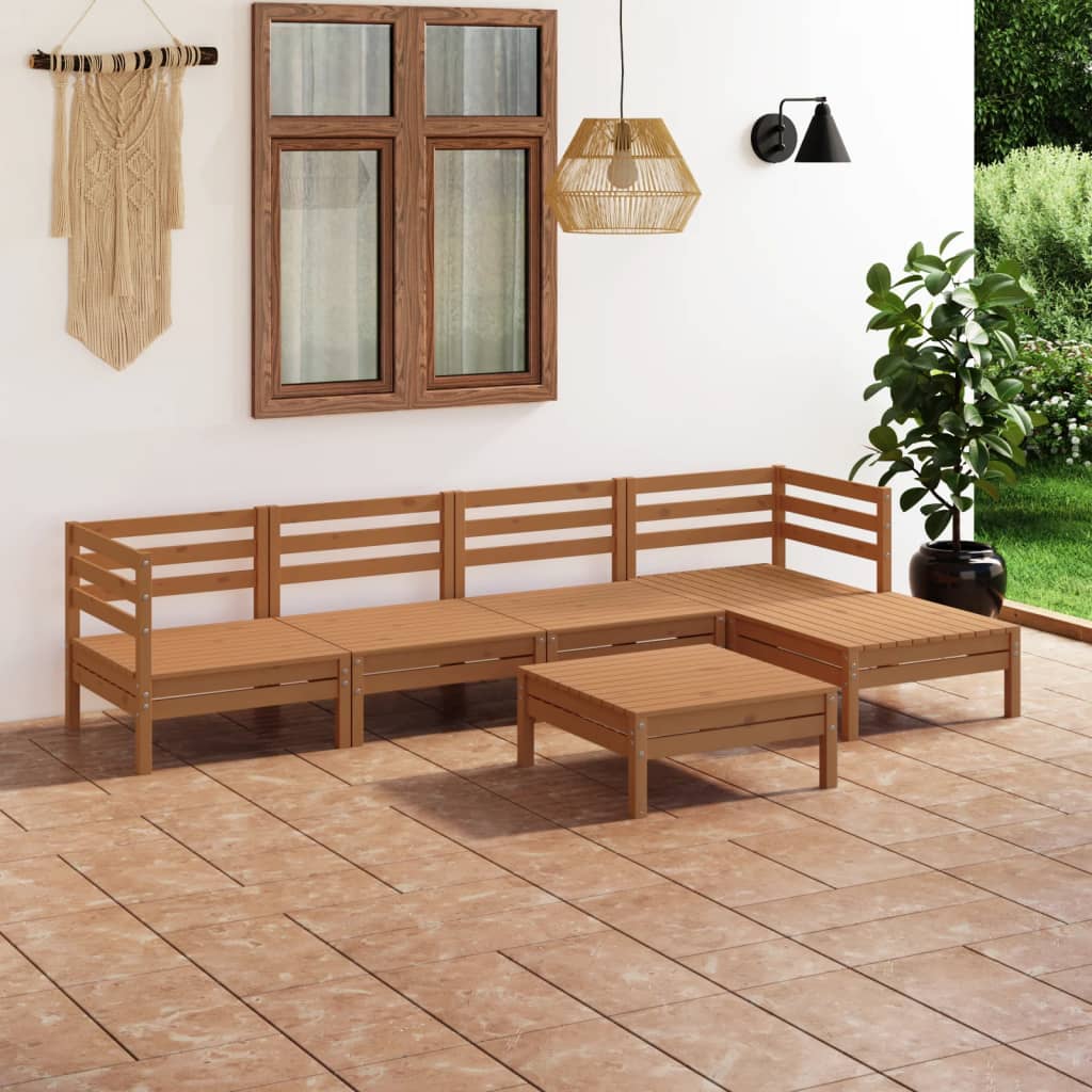 6-tlg. Garten-Lounge-Set Massivholz Kiefer Honigbraun