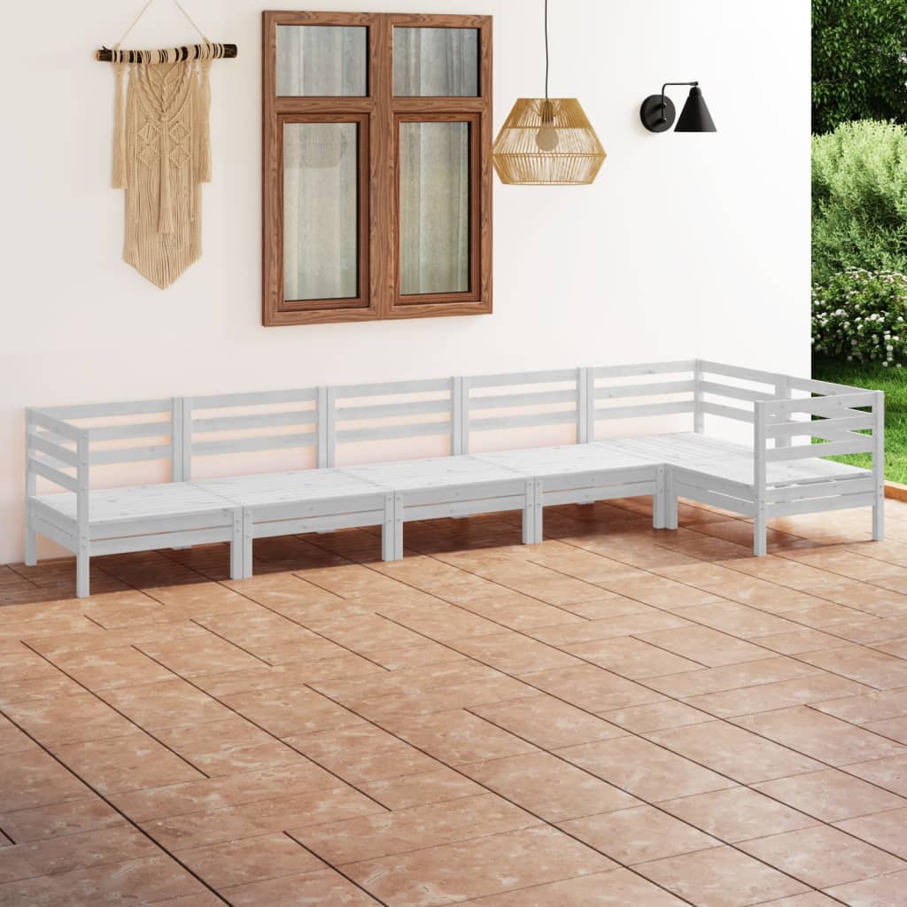 6-tlg. Garten-Lounge-Set Massivholz Kiefer Weiß