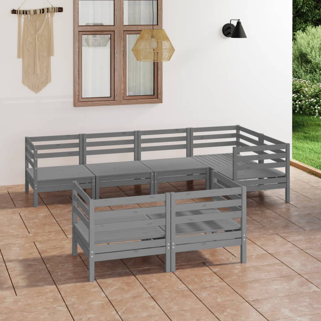 7-tlg. Garten-Lounge-Set Massivholz Kiefer Grau