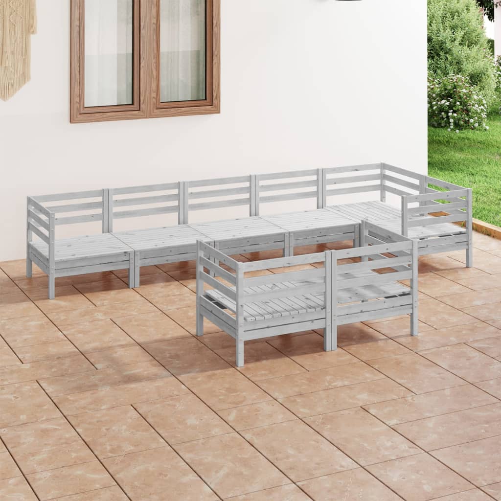 8-tlg. Garten-Lounge-Set Massivholz Kiefer Grau