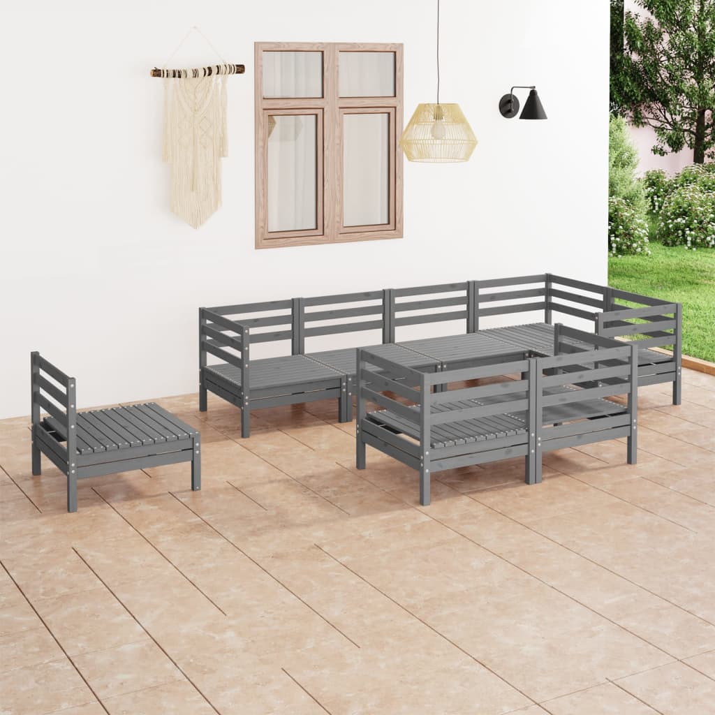 8-tlg. Garten-Lounge-Set Massivholz Kiefer Grau