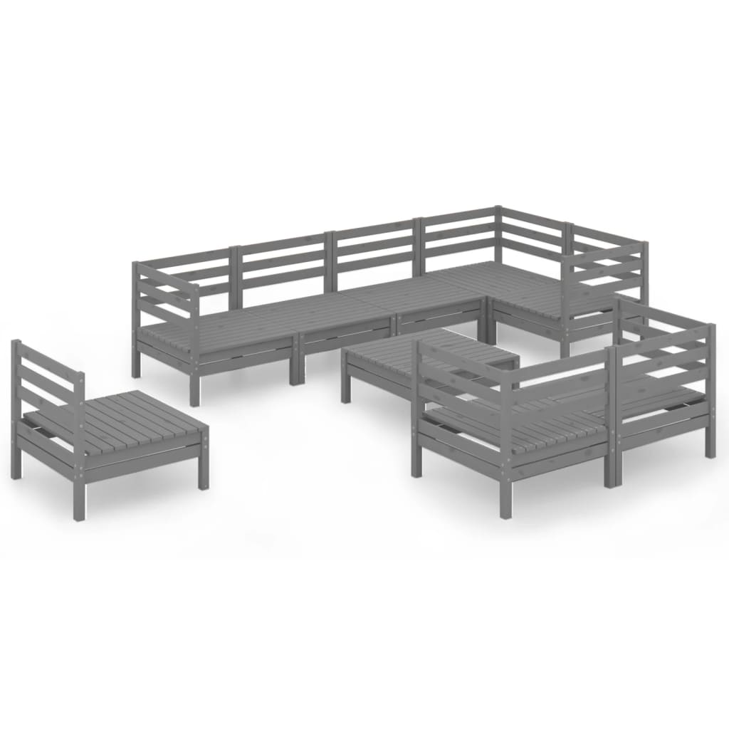 9-tlg. Garten-Lounge-Set Massivholz Kiefer Grau