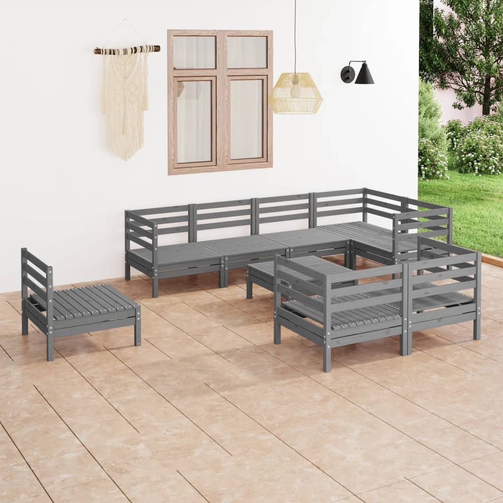 9-tlg. Garten-Lounge-Set Massivholz Kiefer Grau