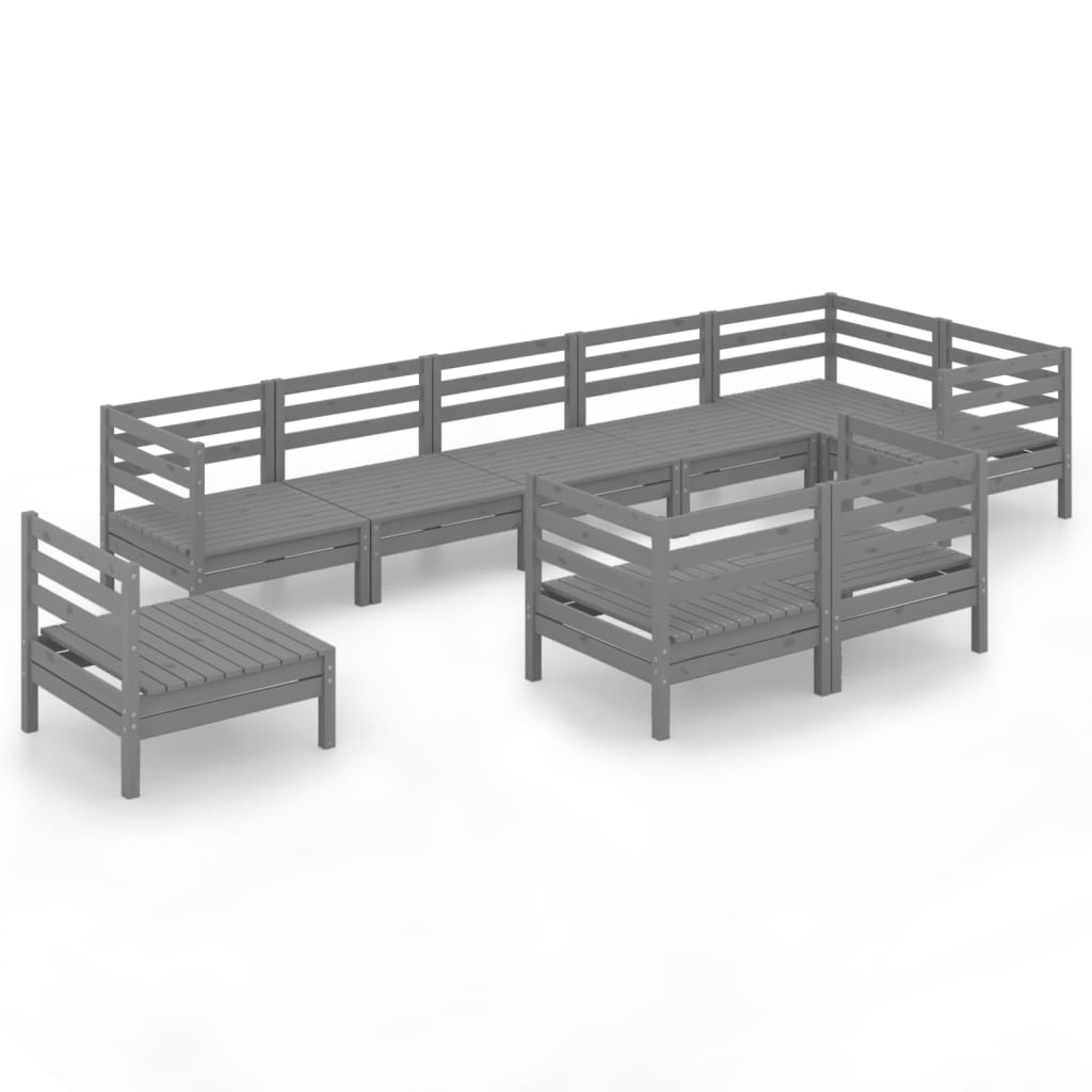 9-tlg. Garten-Lounge-Set Massivholz Kiefer Grau