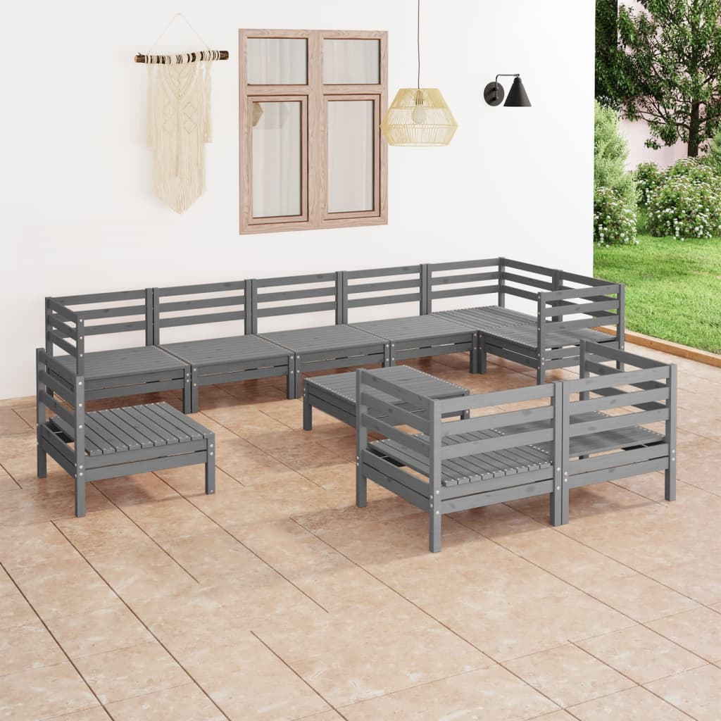 10-tlg. Garten-Lounge-Set Massivholz Kiefer Grau