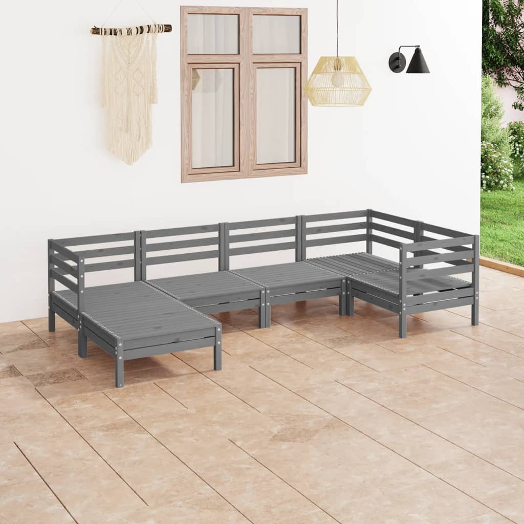 6-tlg. Garten-Lounge-Set Massivholz Kiefer Grau