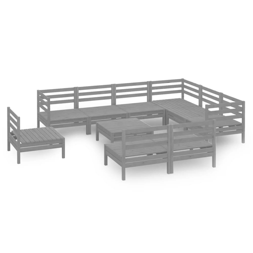 10-tlg. Garten-Lounge-Set Massivholz Kiefer Grau