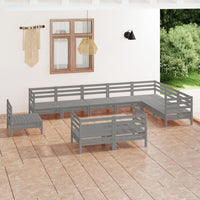 Thumbnail for 10-tlg. Garten-Lounge-Set Massivholz Kiefer Grau
