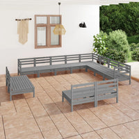 Thumbnail for 12-tlg. Garten-Lounge-Set Massivholz Kiefer Grau