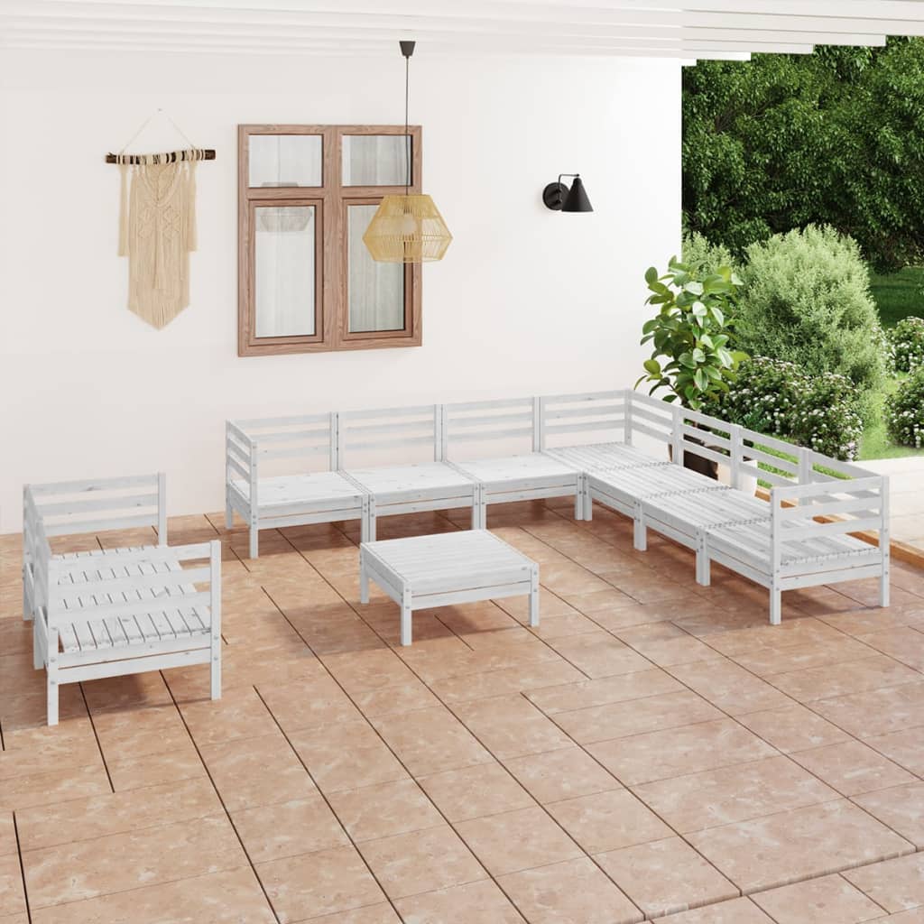 10-tlg. Garten-Lounge-Set Massivholz Kiefer Weiß