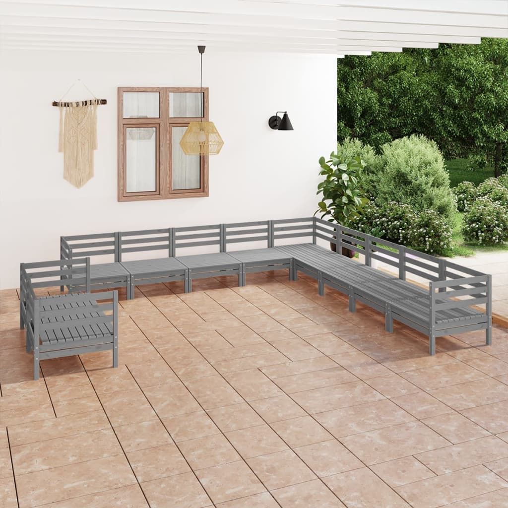11-tlg. Garten-Lounge-Set Massivholz Kiefer Grau