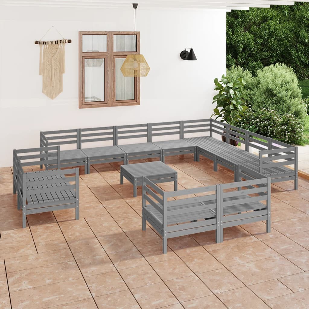 13-tlg. Garten-Lounge-Set Massivholz Kiefer Grau