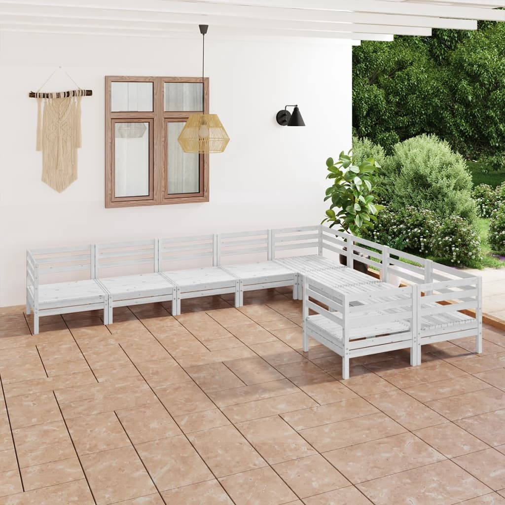 9-tlg. Garten-Lounge-Set Weiß Massivholz Kiefer