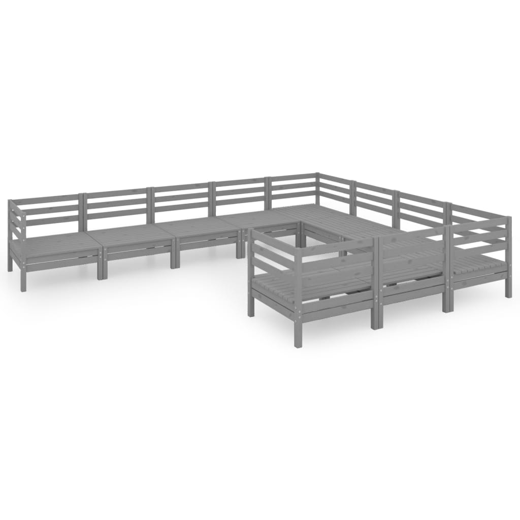 10-tlg. Garten-Lounge-Set Grau Massivholz Kiefer