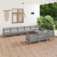 Thumbnail for 10-tlg. Garten-Lounge-Set Grau Massivholz Kiefer