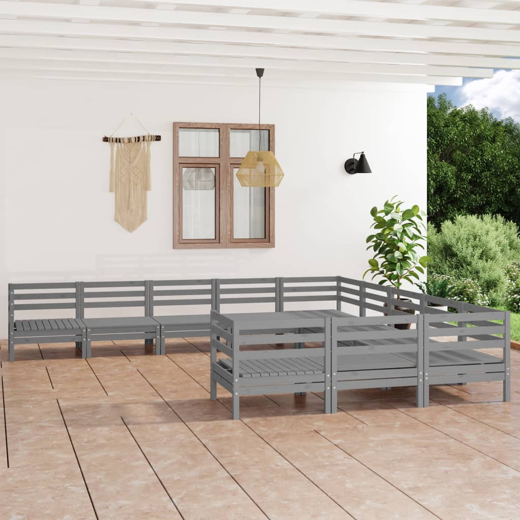 11-tlg. Garten-Lounge-Set Grau Massivholz Kiefer