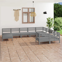 Thumbnail for 10-tlg. Garten-Lounge-Set Grau Massivholz Kiefer