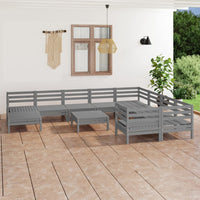 Thumbnail for 11-tlg. Garten-Lounge-Set Grau Massivholz Kiefer