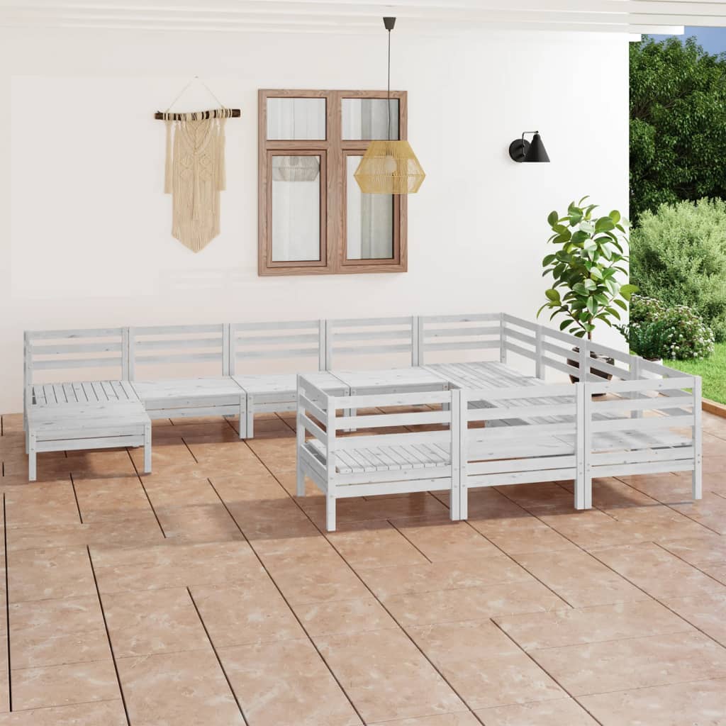 11-tlg. Garten-Lounge-Set Weiß Massivholz Kiefer