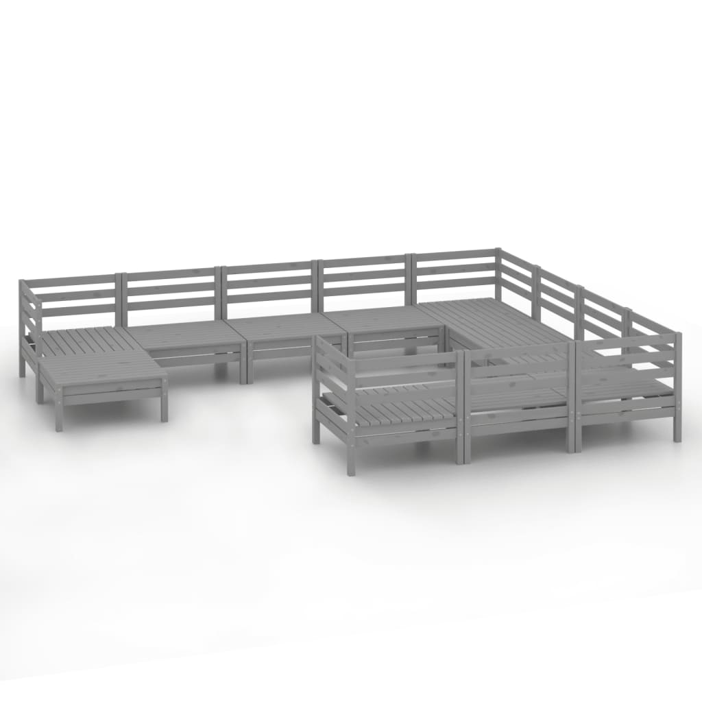 11-tlg. Garten-Lounge-Set Grau Massivholz Kiefer