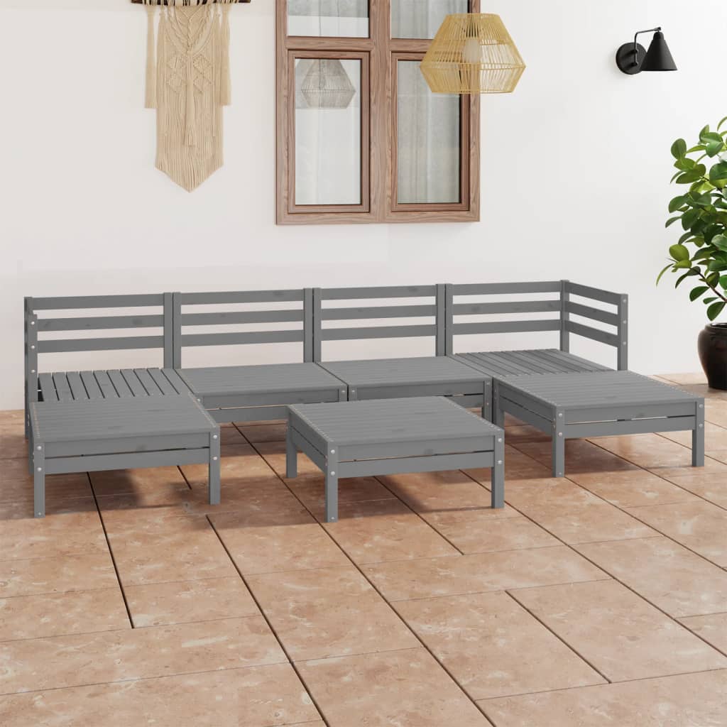 7-tlg. Garten-Lounge-Set Grau Kiefer Massivholz