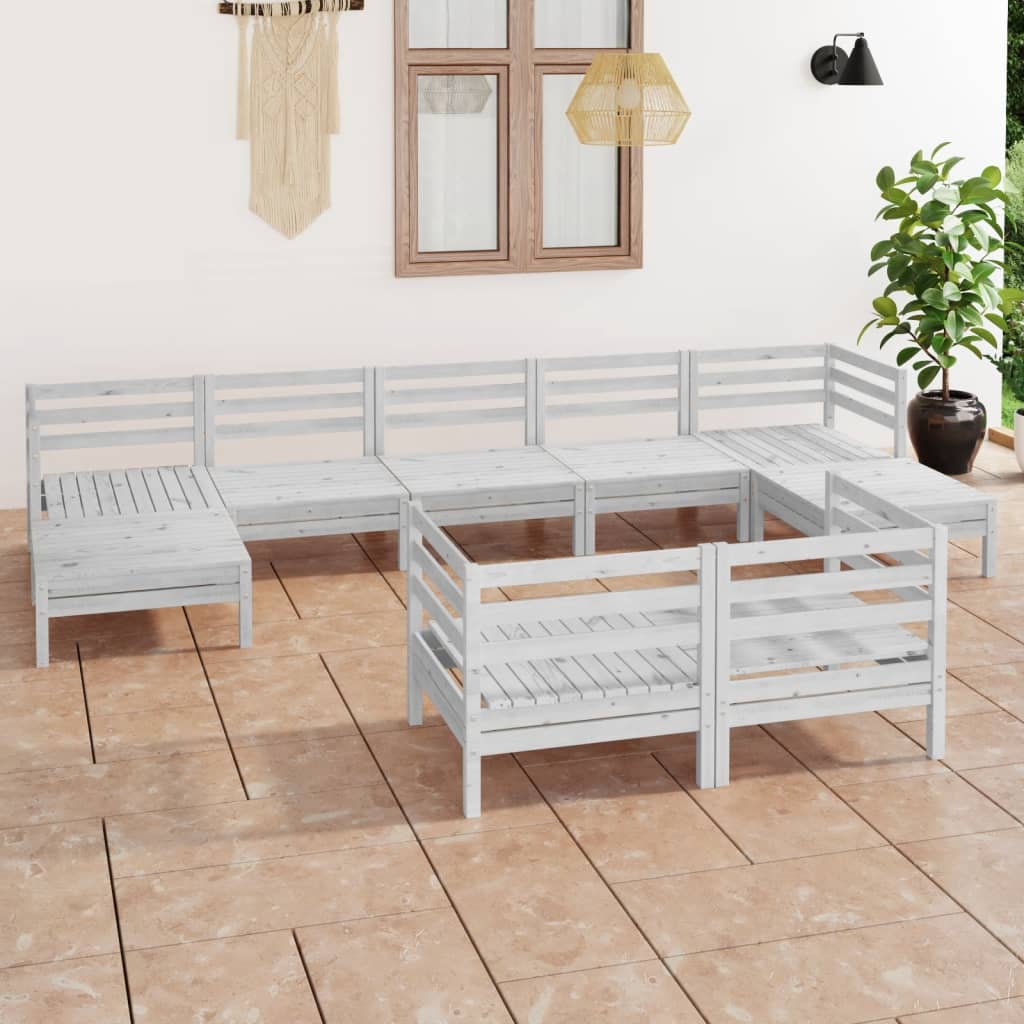 9-tlg. Garten-Lounge-Set Weiß Massivholz Kiefer