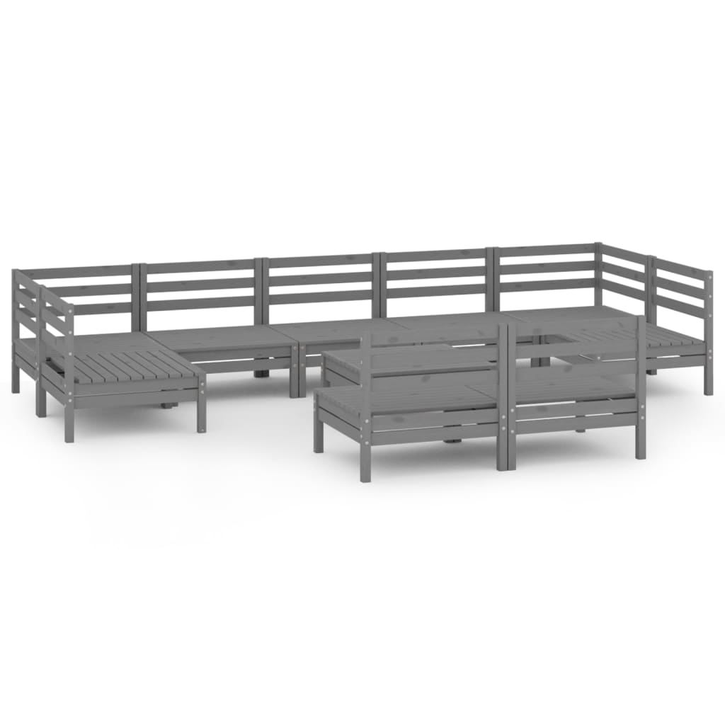 10-tlg. Garten-Lounge-Set Grau Massivholz Kiefer