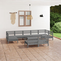 Thumbnail for 10-tlg. Garten-Lounge-Set Grau Massivholz Kiefer