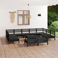 Thumbnail for 12-tlg. Garten-Lounge-Set Schwarz Massivholz Kiefer