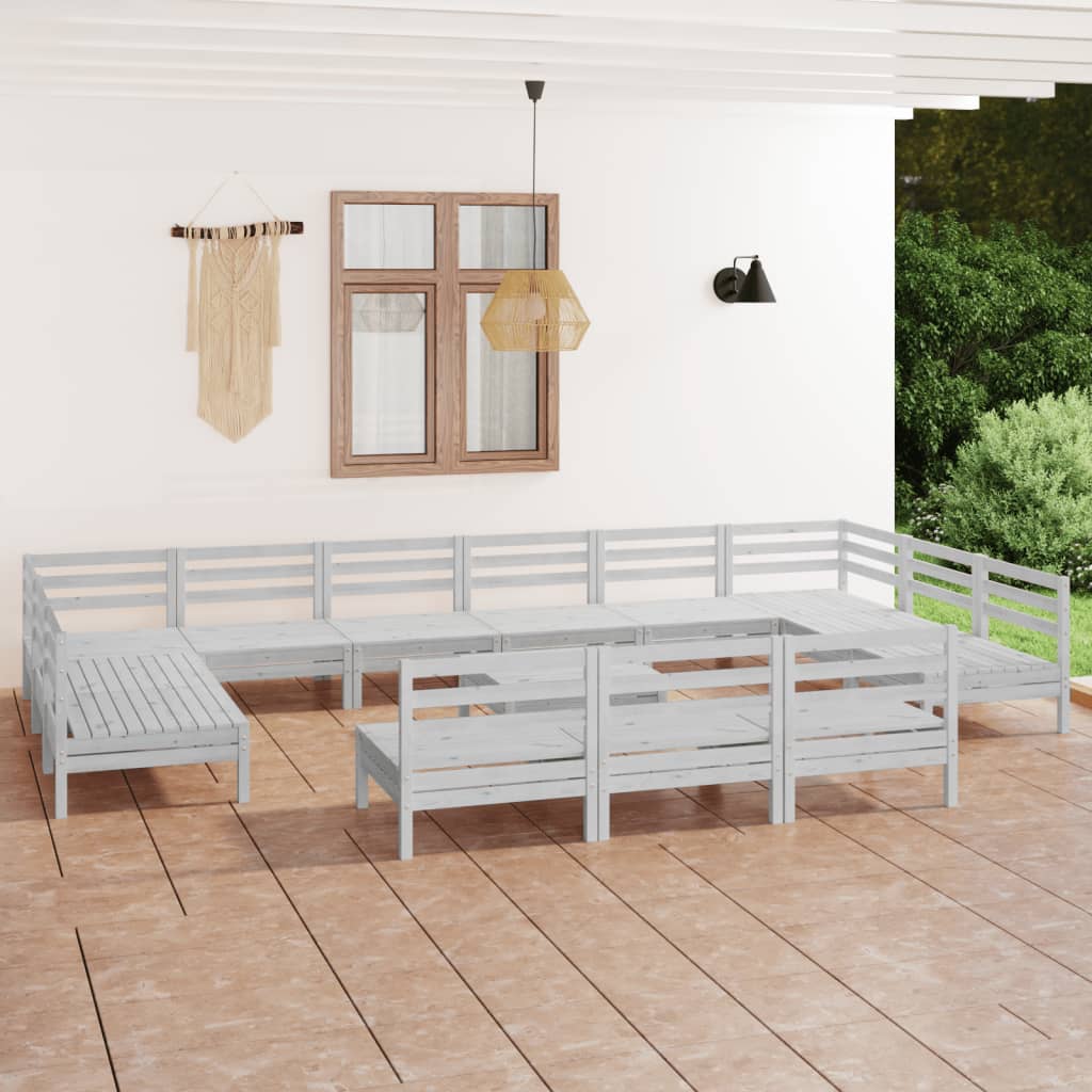 14-tlg. Garten-Lounge-Set Weiß Massivholz Kiefer