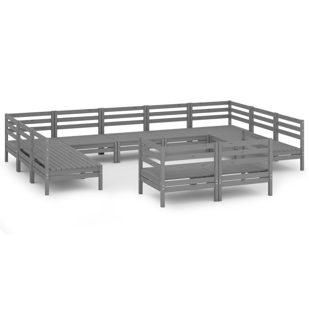 11-tlg. Garten-Lounge-Set Grau Massivholz Kiefer